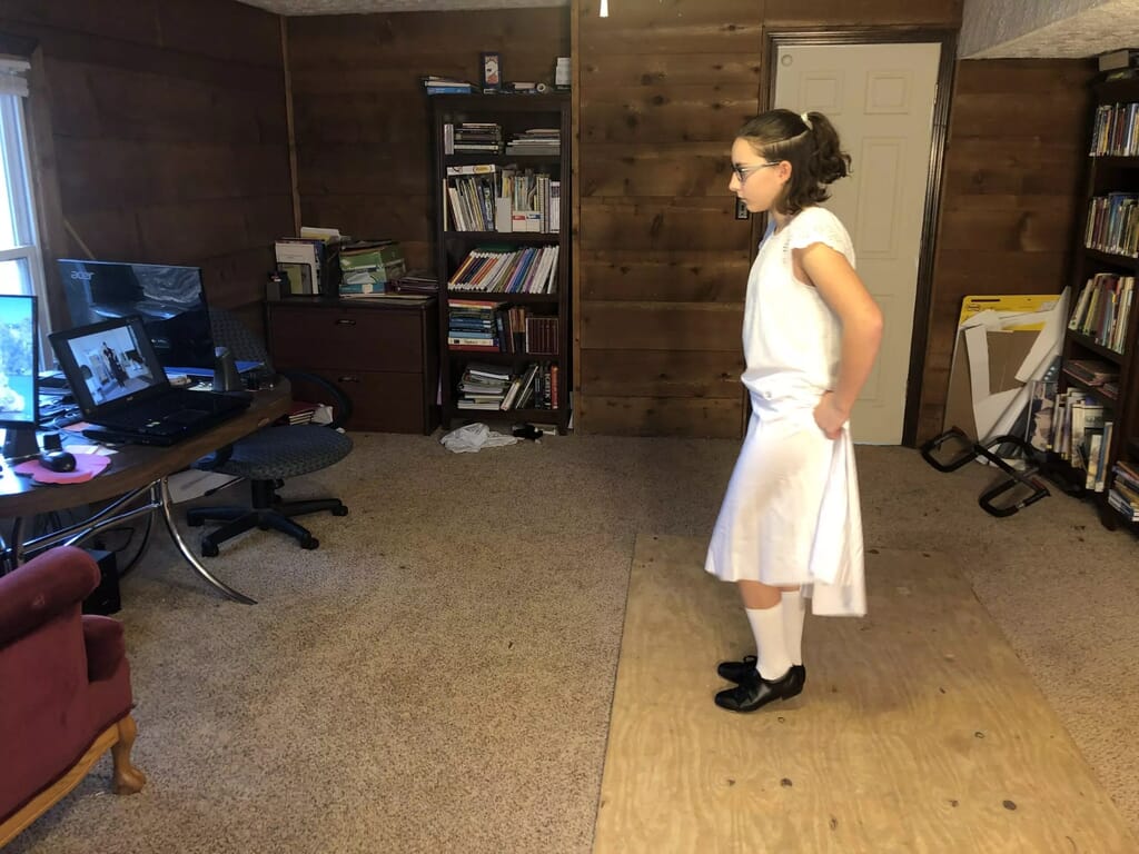 How to Learn Flamenco Dance While staying Home with Your Kids Our set-up for using Mr. D Math's Flamenco Dance Course. You do need a hard floor, but not too hard, we just use cheap plywood. This is also how we practice tap at home. You can use tap or character shoes for this course.